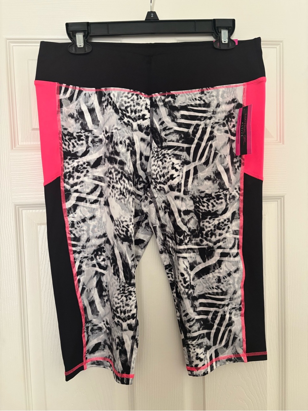 Macy's Neon Pink and Black & White Animal Print Active Leggings
